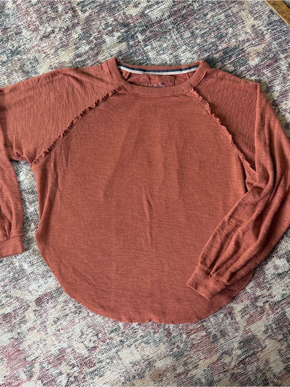 Pilcro Rust Ruffle Raglan Pullover